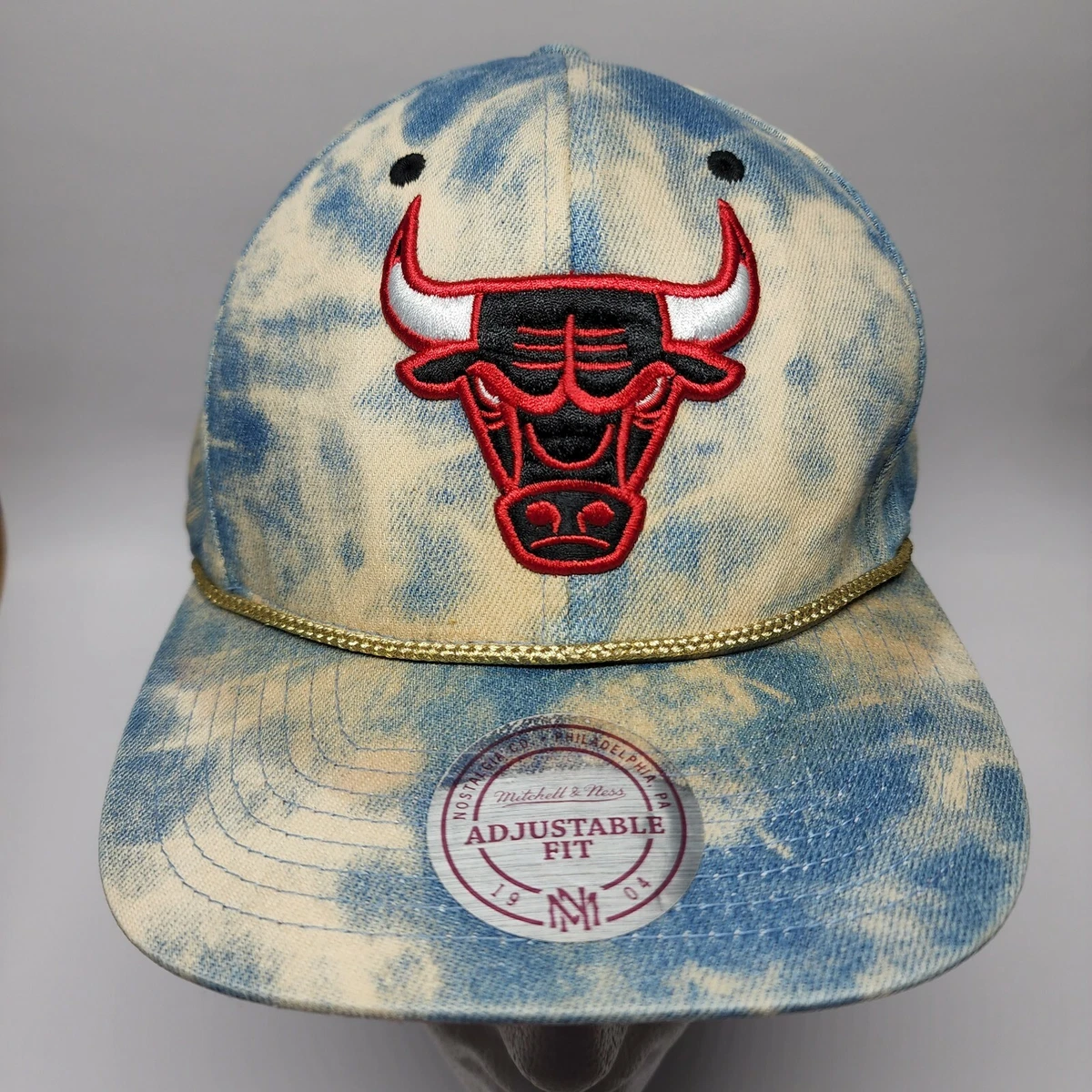 Rare Vintage Chicago Bulls Denim Hat Mitchell & Ness NBA Snapback Cap Hardwood