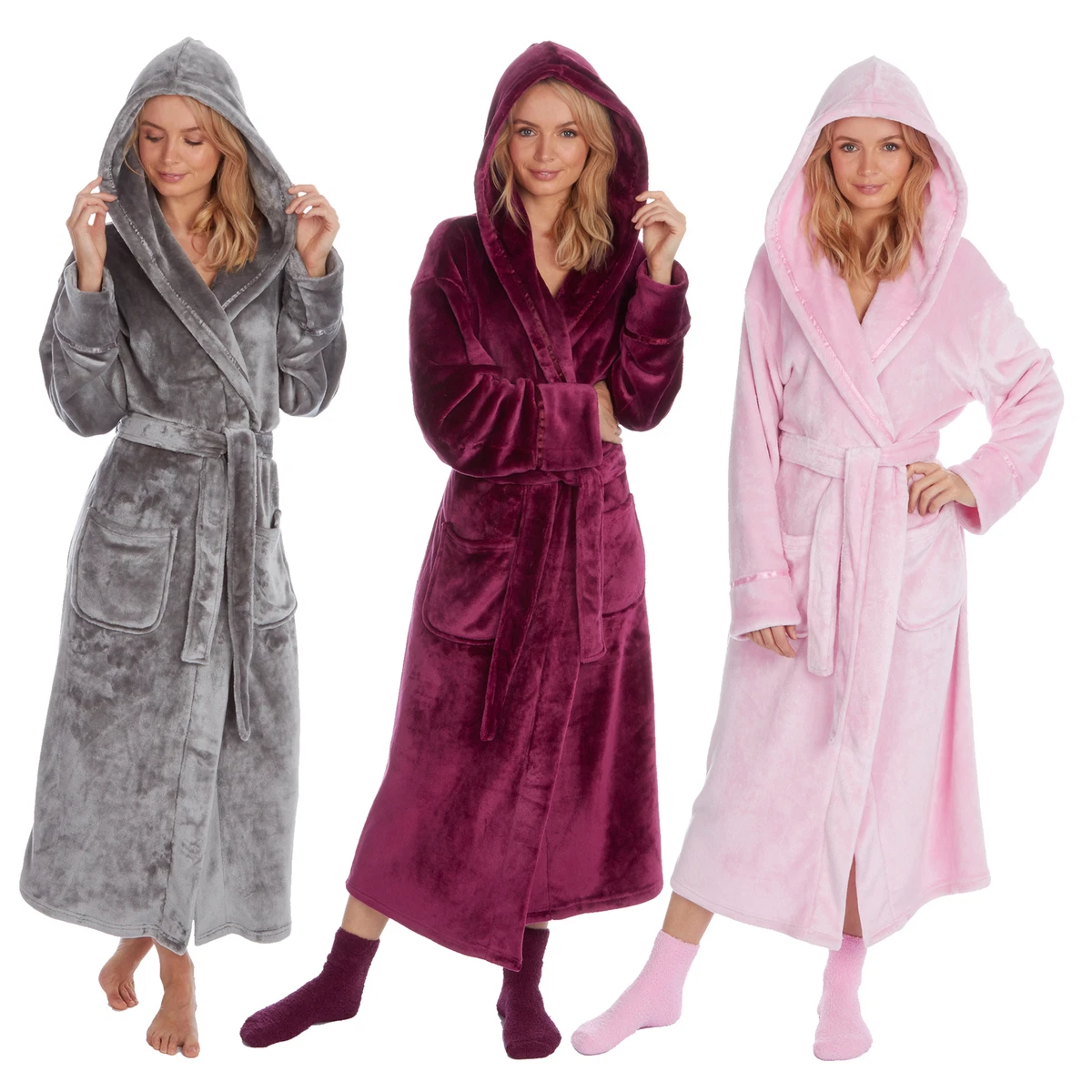 kate morgan dressing gown | KATE MORGAN Ladies Dressing Gown Fluffy Super  Soft Hooded Bathrobe for Women Plush Fleece Perfect Loungewear Long Robe |  Gifts for Women