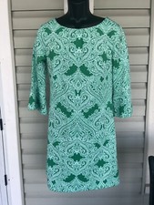 New York  Company Stretch Dress Paisley Print Green  White Sz Medium