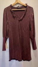 Maven West Brown Tencel Rayon Long Sleeve V-Neck Fray Dress M