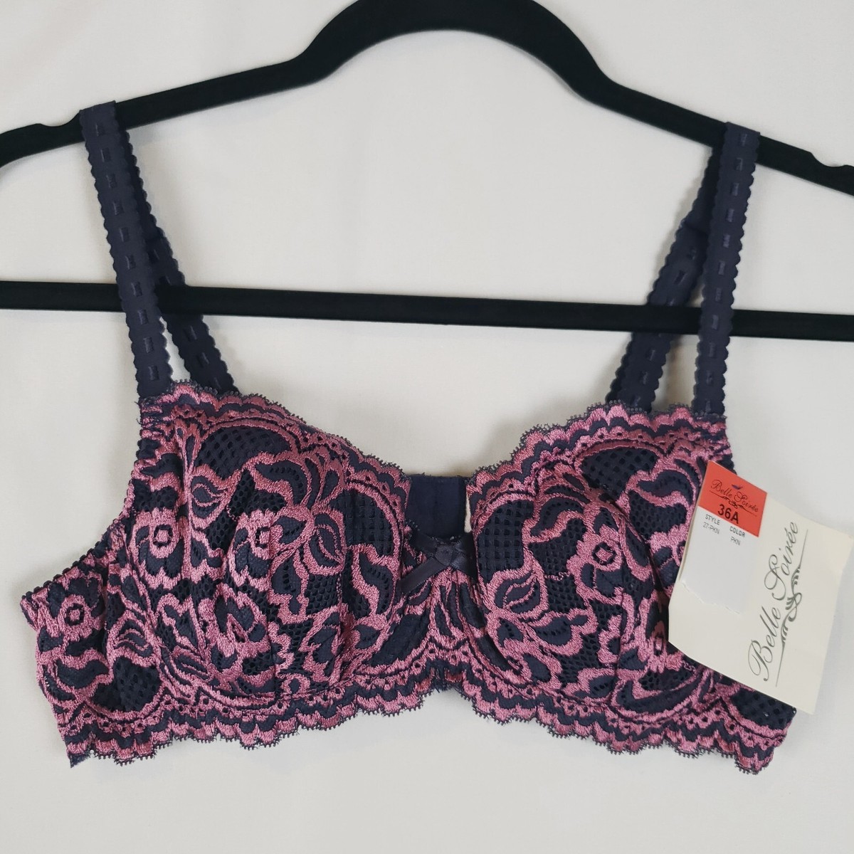 Vintage Belle Soiree Bra Womens 36A Lightly Lined Underwire Navy