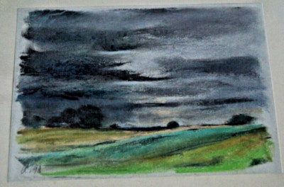 Franz Ehmke 1928 - 2018 DDR Painter Cloudy Evening Sky With Full Moon In Lübars
