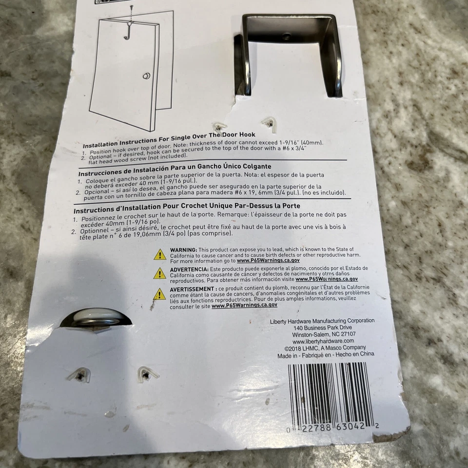 Liberty BBF430Z-SN Blanco Cerámica y Níquel Satinado Sobre la Puerta Abrigo Sombrero Bata Gancho Foto 3 de 3