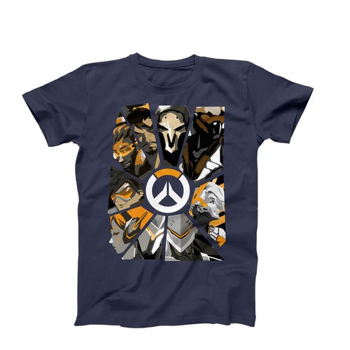 Overwatch Shattered Cracked Glass Characters Grey T-Shirt Size S L XL - Picture 2 of 12