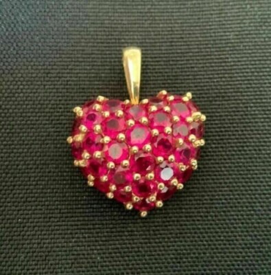 2 CT Lab-Created Ruby Women Heart Shape Pendant 14K Yellow Gold Plated 18'' Chain
