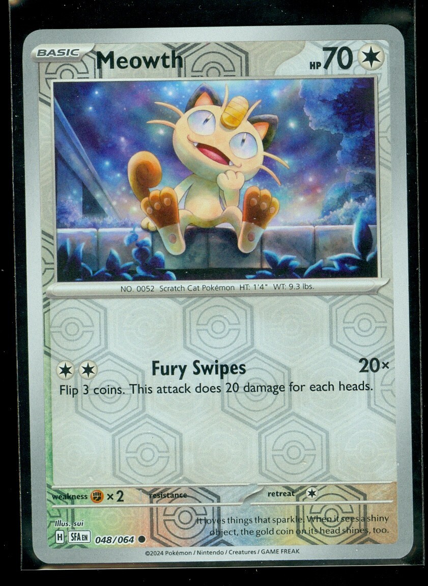 Pokemon MEOWTH 048/064 - Shrouded Fable - Rev Holo - - MINT