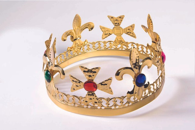Gold Jeweled Metal King Queen Crown with Gems Adult Size