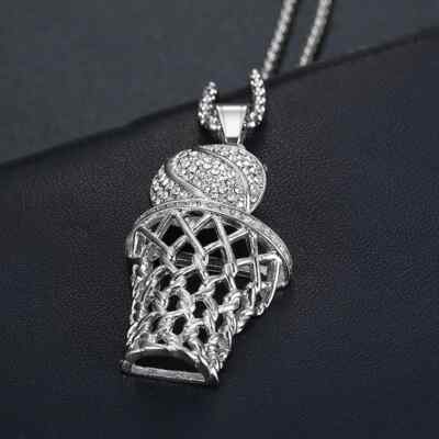 Fashion Gold Or Silver Rhinestone Basketball Hoop Ball Pendant Necklace 1-195