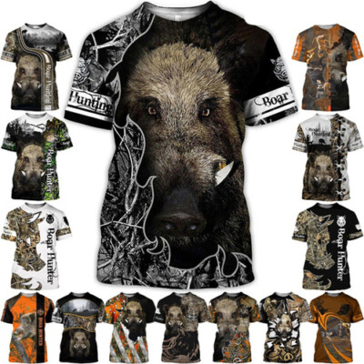 Camo Hunting Animals Wild Boar Women Men T-Shirt 3D Print Short Sleeve Tee  Top