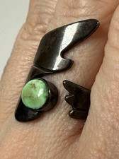 VTG Sterling Silver Green Turquoise Round Solitaire Bypass Ring Southwest 6.5