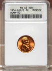 1956-D/D/S LINCOLN CENT, WOMM-001, ANACS MS65 RED 1399322 - OLD HOLDER