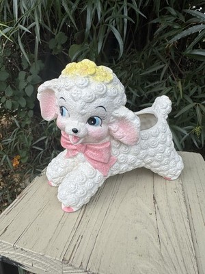 Vtg MCM Rubens Pottery White Lamb Nursery Planter Kitch  Made Japan  6 L, 1950s