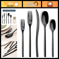 40-Piece Modern Stainless Steel Flatware Set for 8, Luxury Cutlery Utensils, D