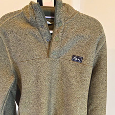 Eddie Bauer Green Fleece Pullover Sweatshirt Mock Neck Snap Button Pockets S