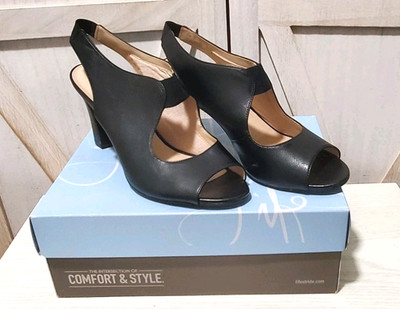 Life Stride Soft System Shoes Celestia Black Slingback Pumps Open Toe-Sz 11