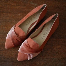 Sole Society Lydiah Peach Suede & Velvet Pointed Toe Flats