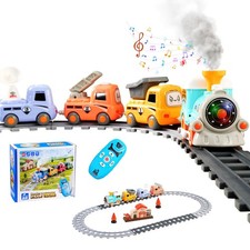 Remote Control Electric Steam Train Set for Toddlers 3-5, Lights, Sounds  Track