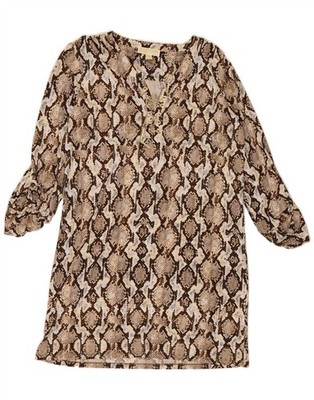 Michael Kors Damen Langarm Etuikleid UK 18 XL Beige Animal Print GD01