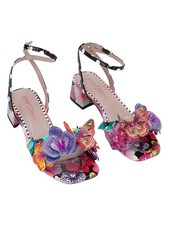 Betsey Johnson Maranda Black Multi Floral Butterfly Applique 2" Block Sz 8M