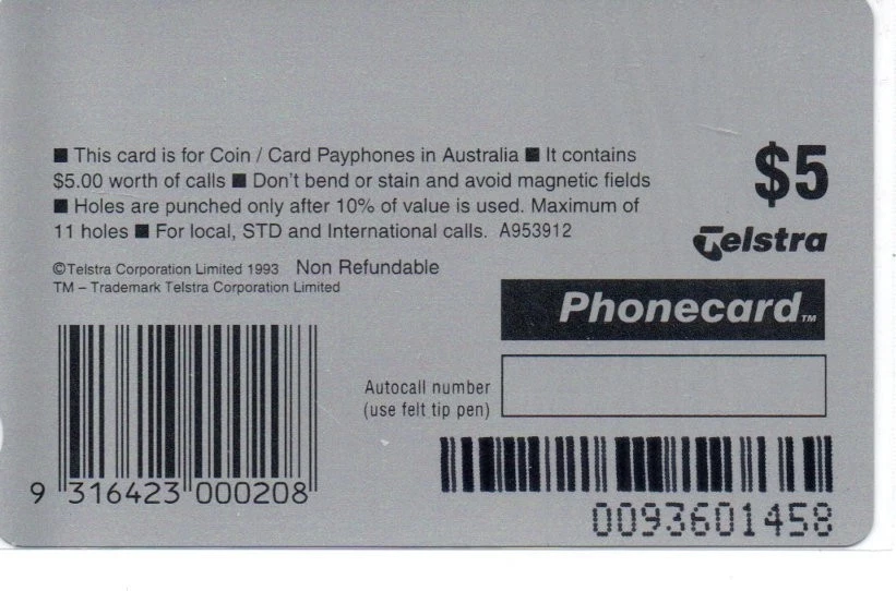 Telstra $5 Mint Phonecard-Remember To Stick A '9' In Front Of Melbourne Numbers