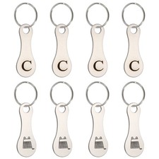 8Pcs Stainless Steel Shopping Trolley Token Silver Tone Letter C Grocery Cart