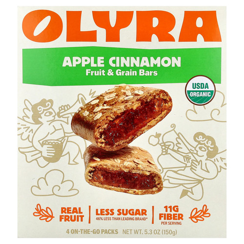 Fruit & Grain Bars, Apple Cinnamon, 4 On-The-Go Packs, 1.32 oz (37.5 g) Each