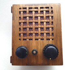 Vintage Wooden Radio Receiver Handmade Basket Weave Speaker 1940s-50s