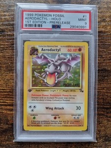 Psa 9 Pokemon Fossil 1/62 Aerodactyl Holo 1st Edition Prerelease 1999
