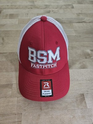 BSM Fastpitch Red White Embroider Russell Fitted Baseball Cap Mesh Small/Med NWT