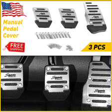 Universal 3x Non-slip Manual Car Gas Brake Foot Pedals Pad Cover Silver Aluminum