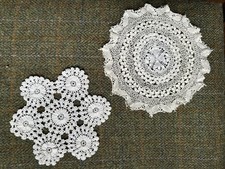 2 x Vintage White Cream Hand Crochet Lace Doilies 6" & 7"
