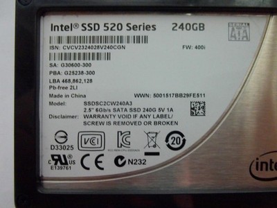 Intel 520 Series 240gb SATA 3 6gb/s MLC SSDSC2CW240A3 Solid State 
