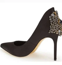 Ted Baker Meion Black Satin Rhinestone Embellished Pumps Sz 36