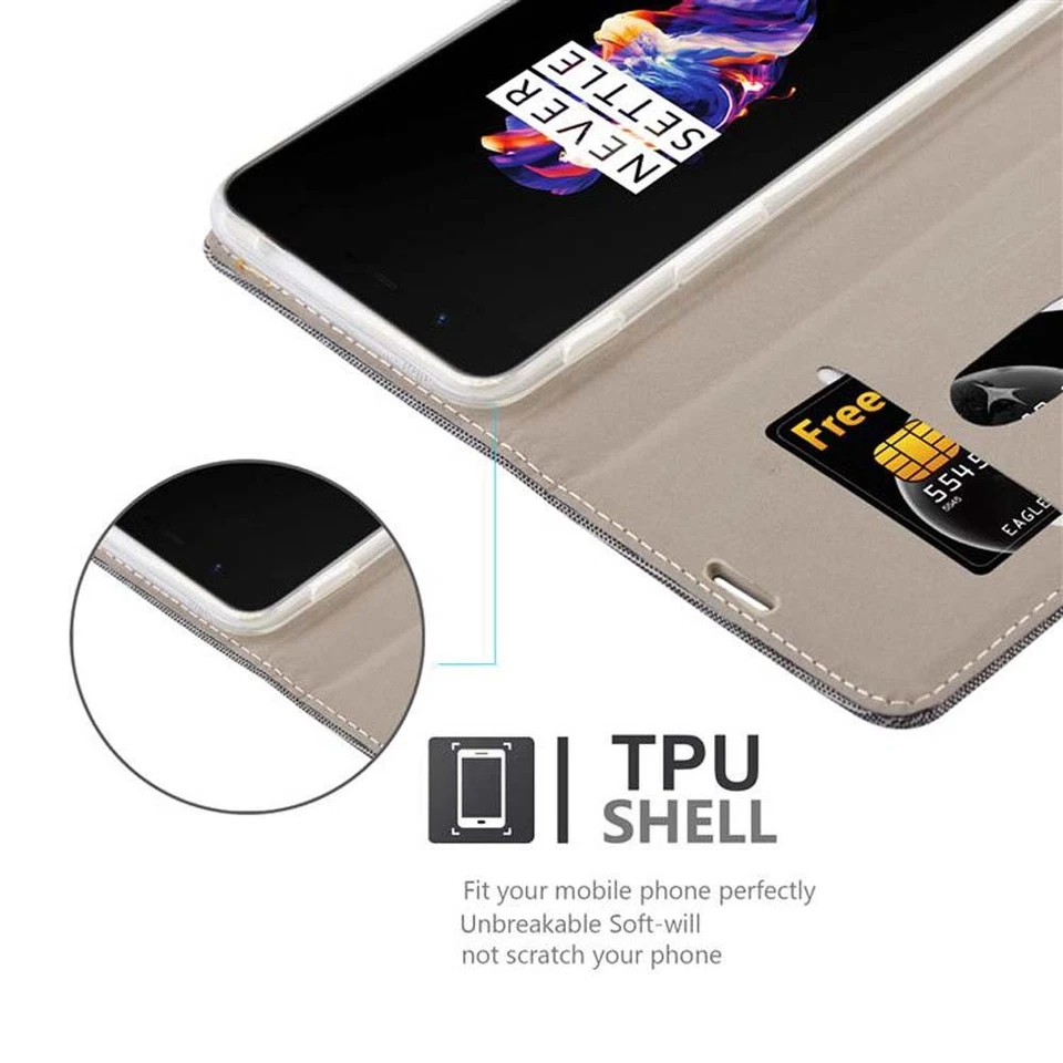 Custodia per OnePlus 5 Portafoglio Protettiva Magnetica Case Cover - Immagine 3 di 4