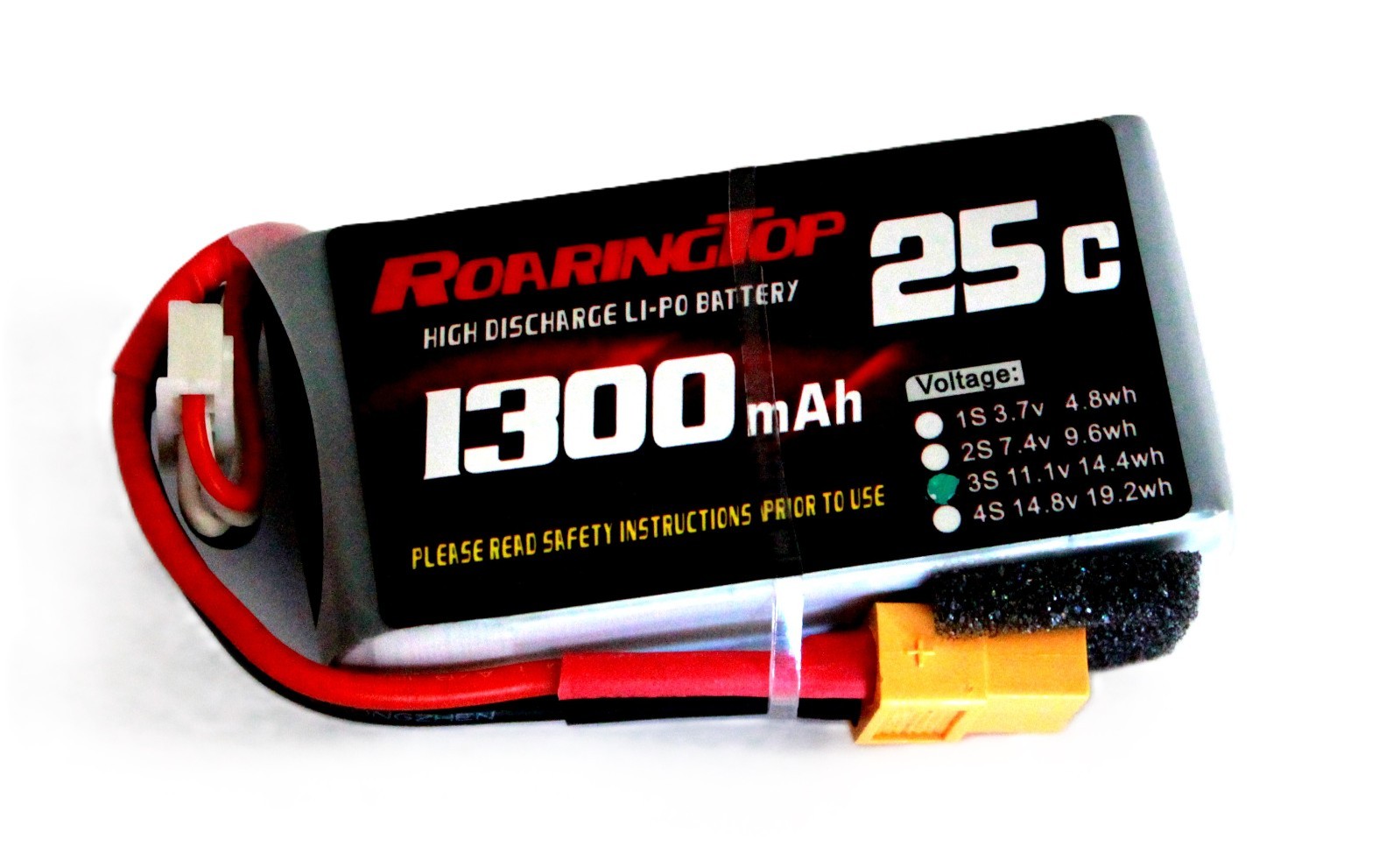 RoaringTop LiPo Battery Pack 25C 1300mAh 3S 11.1V with XT60 Plug