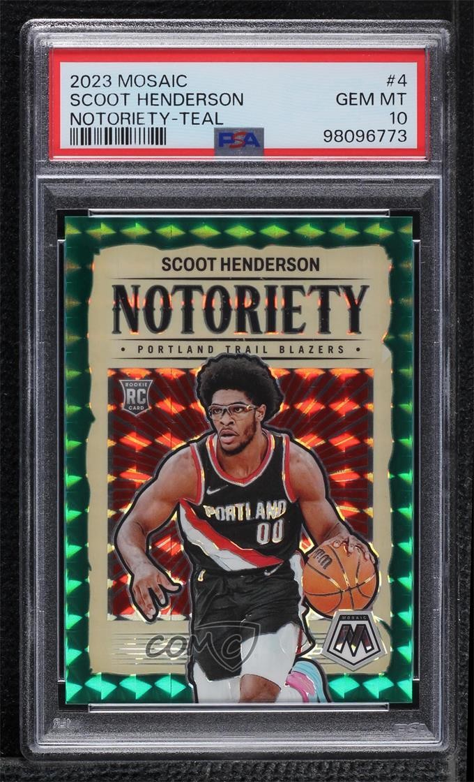 2023-24 Mosaic Notoriety Teal Prizm 3/75 Scoot Henderson #4 PSA 10 Rookie RC 1o2