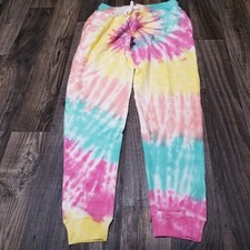 Womens Size Large Tie-Dye Dreamsicle Sweatpants Magenta Mint Louge Fun Stretch