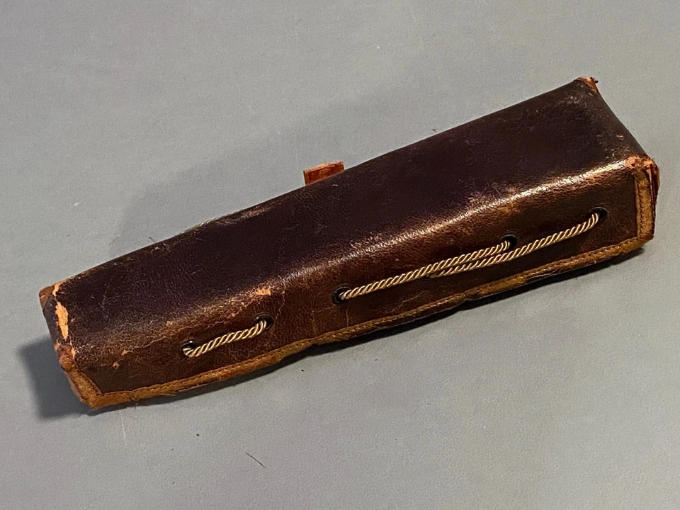 Antique Bronzed Leather Spool Holder Sewing Kit Case Thread Needle Thimble - Image 3 of 4