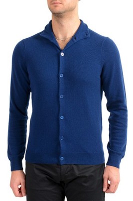 Malo Optimum Men's Ink Blue 100% Cashmere Cardigan Pullover Sweater
