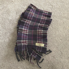 Burberry Nova Check Plaid Purple Fringe Ruched Ruffle Scarf Cashmere Scotland