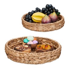 Tablett set rund 2-teilig Serviertablett Set Deko-Tablett Set geflochten