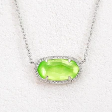 NWT Kendra Scott Elisa Peridot Illusion Green Short Necklace Silver Tone August
