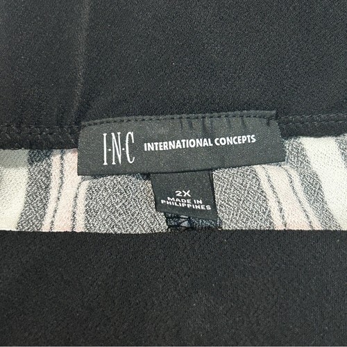 plus 2X INC Stretch Pull On Wide Leg Krepp Struktur schwarz pink weiß gestreift Hose - Bild 13 von 16