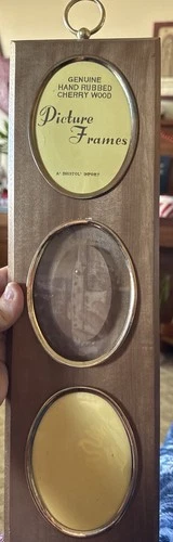 Vintage Bristol Cherry Wood Picture Frame Holds 3 Photos 4 X 3” Plastic Covers