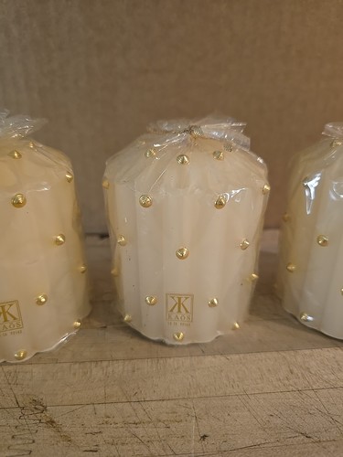 Vintage 5 KAOS Gold Beaded Pillar Candle Ornate Ivory Luxury 3.5in - Picture 4 of 14