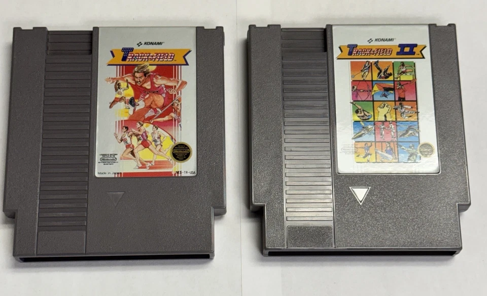 Track & Field 1 & 2 w/ Sleeves CLEANED & TESTED AUTHENTIC NES Game Carts - Image 2 of 4