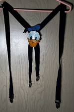 Walt Disney Donald Duck Leather Patch Navy Suspenders Adjustable Clip-On EUC