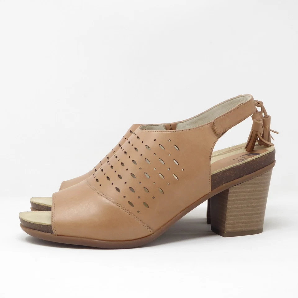 NOVAS Sandálias Abeo Berrie Couro Peep Toe Salto Bloco Estilingue 11 Metatarso - Imagem 3 de 4