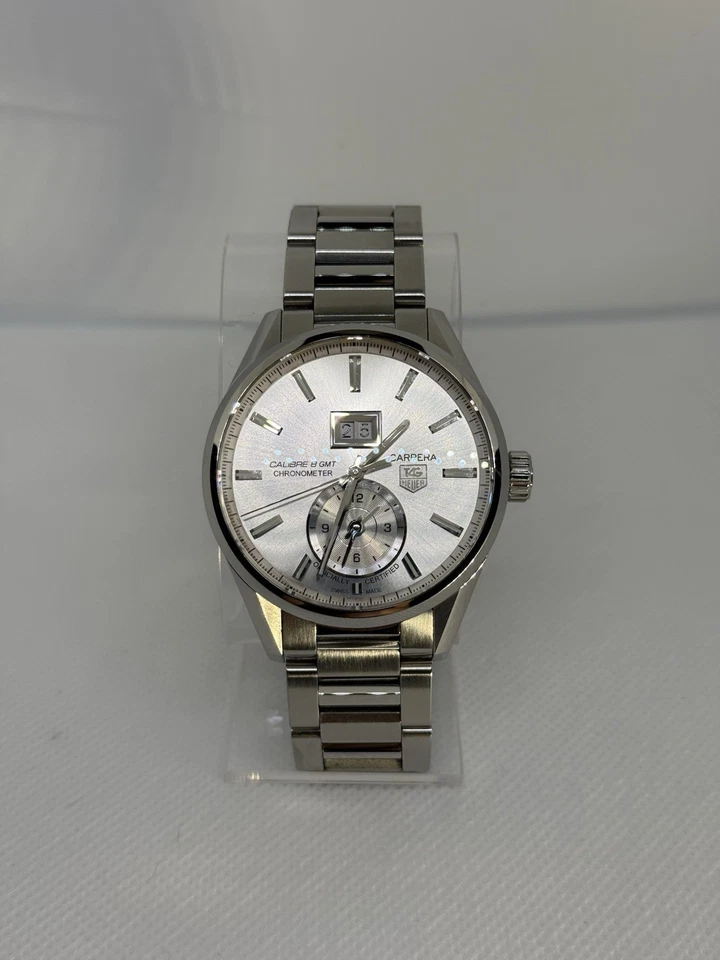 Reloj para hombre Tag Heuer Grand Carrera GMT calibre 8 esfera plateada, juego completo Foto 3 de 4