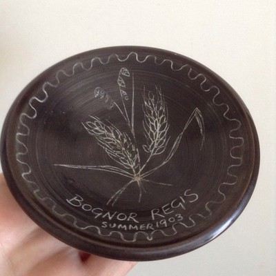 Antique Sweet Sgrafitto Bognor Regis 1903 Black Glazed Dish By Diane, Ambleside?